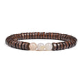 Beaded Bracelet Cylindrical Wood and Yellow Tiger Eye Stone Elastic