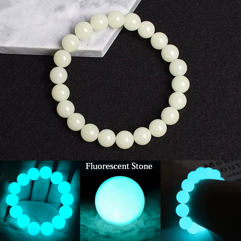 Beaded Bracelet Glow in the Dark Fluorescent Blue Adjustable