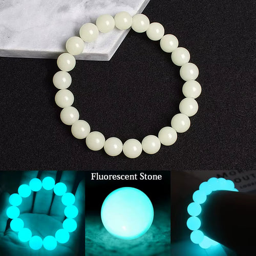 Beaded Bracelet Glow in the Dark Fluorescent Blue Adjustable