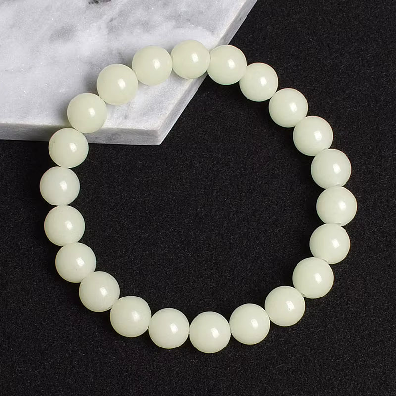 Beaded Bracelet Glow in the Dark Fluorescent Blue Adjustable