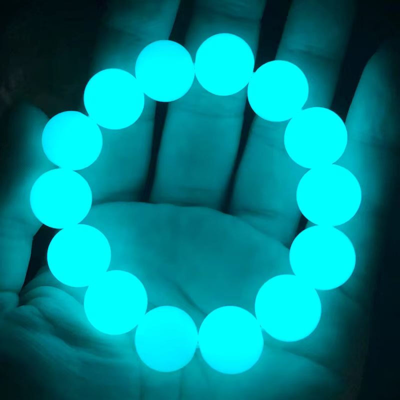 Beaded Bracelet Glow in the Dark Fluorescent Blue Adjustable