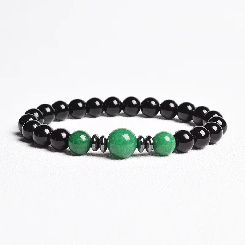 Beaded Bracelet Handmade Natural Black Agate Tiger Eye Elastic Unisex