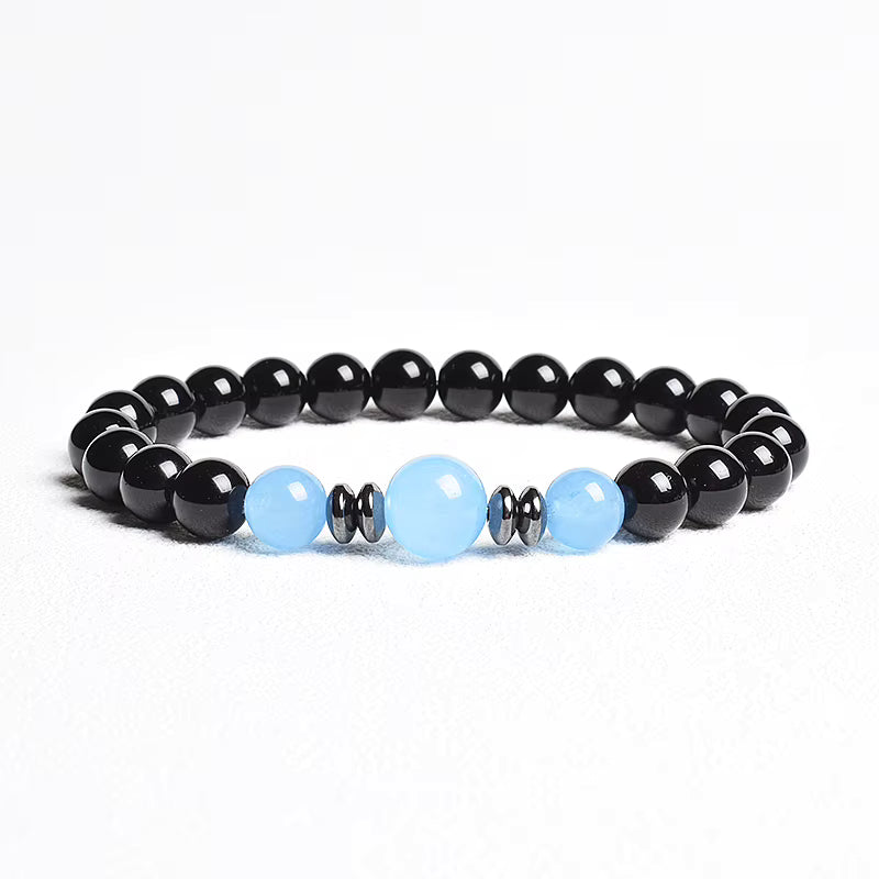 Beaded Bracelet Handmade Natural Black Agate Tiger Eye Elastic Unisex