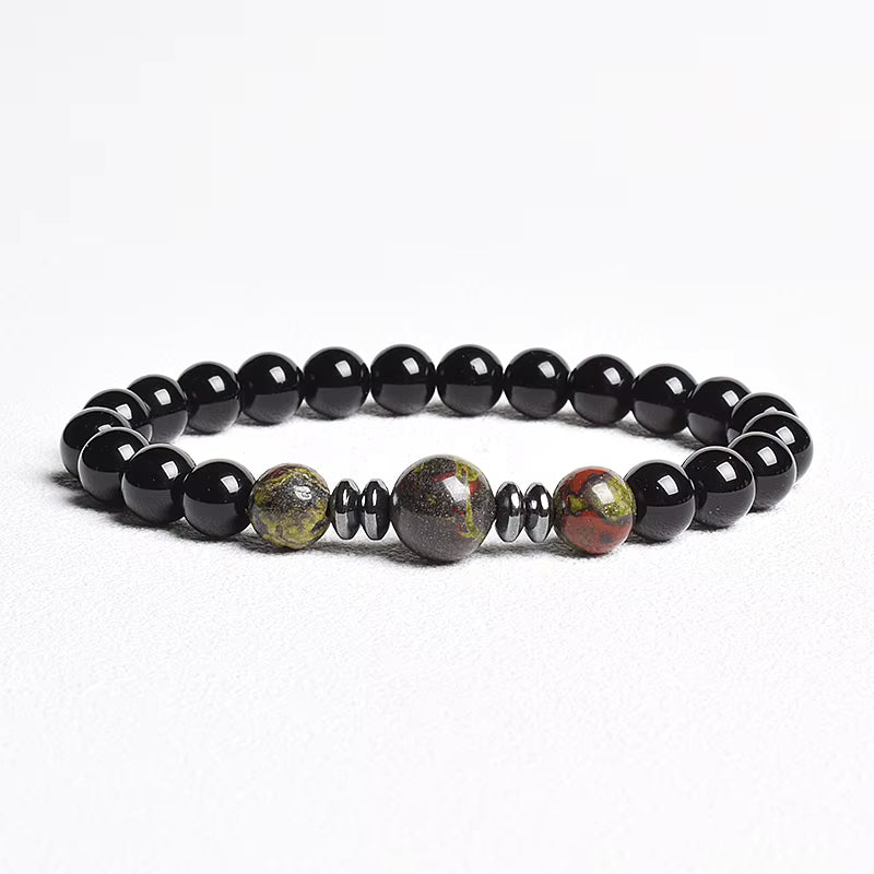 Beaded Bracelet Handmade Natural Black Agate Tiger Eye Elastic Unisex