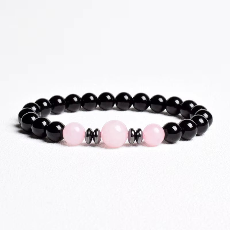 Beaded Bracelet Handmade Natural Black Agate Tiger Eye Elastic Unisex