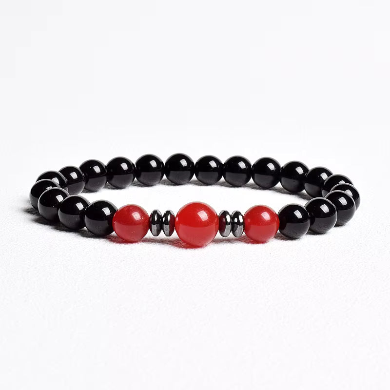 Beaded Bracelet Handmade Natural Black Agate Tiger Eye Elastic Unisex
