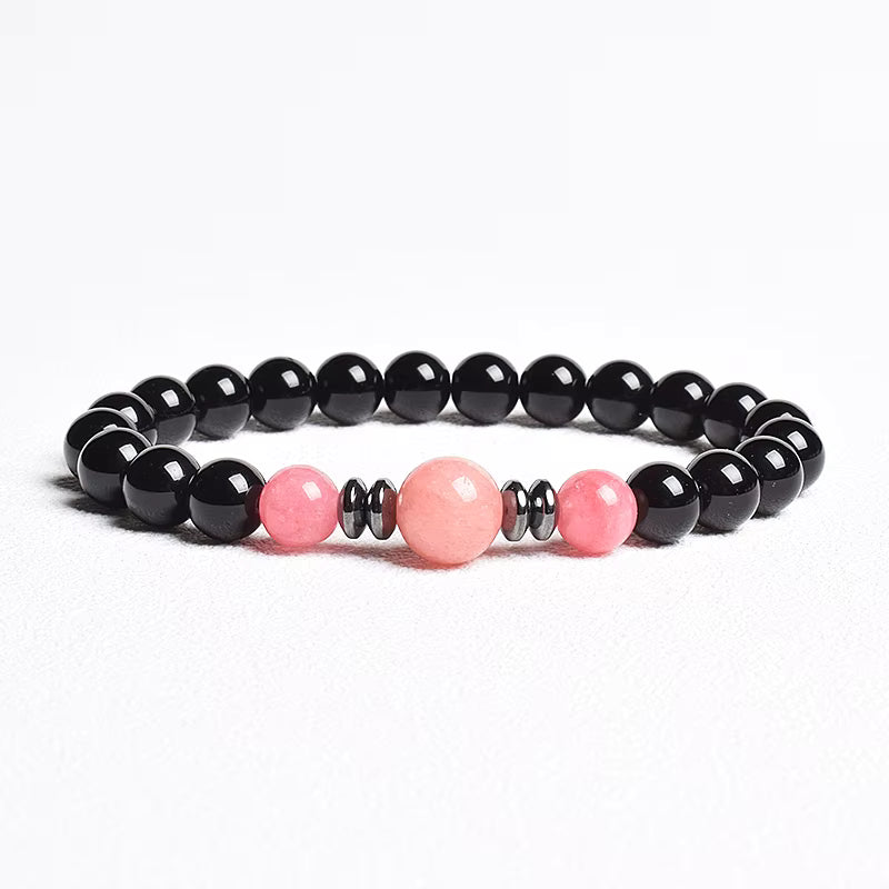 Beaded Bracelet Handmade Natural Black Agate Tiger Eye Elastic Unisex