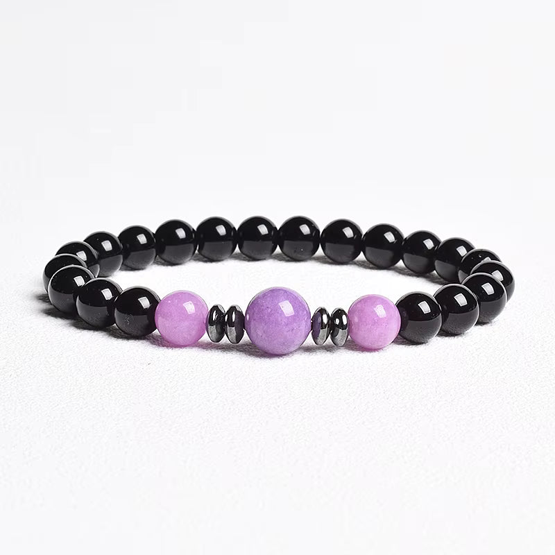 Beaded Bracelet Handmade Natural Black Agate Tiger Eye Elastic Unisex