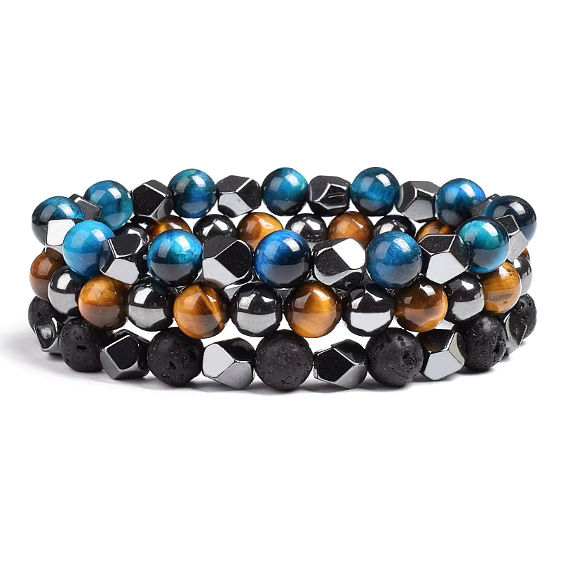 Beaded Bracelet Hematite and Tiger Eye Elastic Adjustable Couple Set