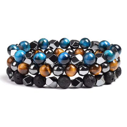 Beaded Bracelet Hematite and Tiger Eye Elastic Adjustable Couple Set