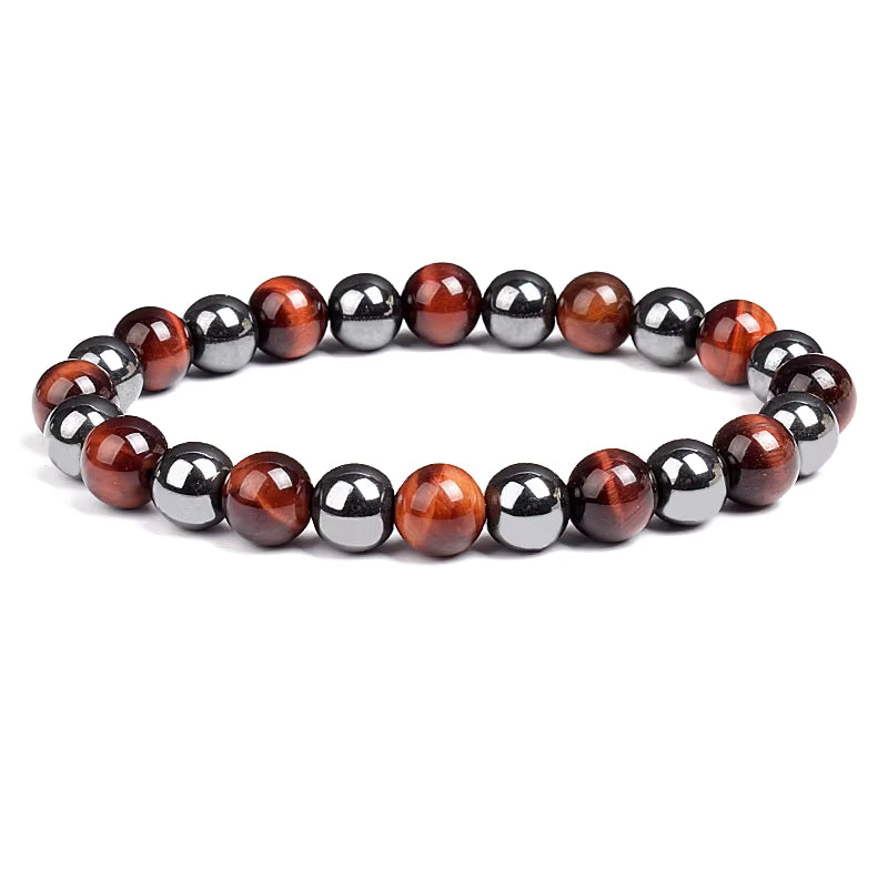 Beaded Bracelet Hematite and Tiger Eye Elastic Adjustable Couple Set