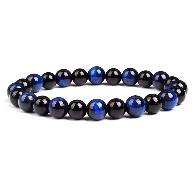 Beaded Bracelet Hematite and Tiger Eye Elastic Adjustable Couple Set