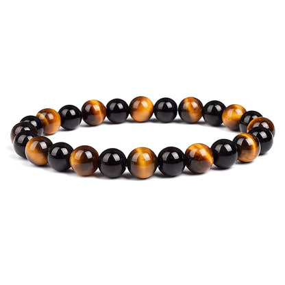 Beaded Bracelet Hematite and Tiger Eye Elastic Adjustable Couple Set