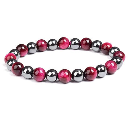 Beaded Bracelet Hematite and Tiger Eye Elastic Adjustable Couple Set