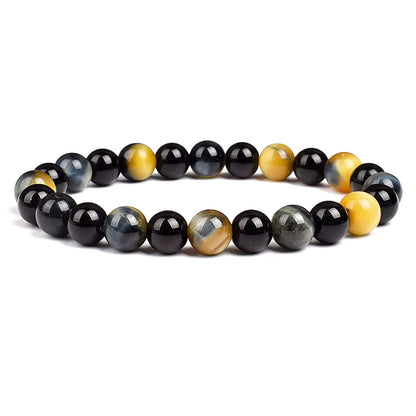 Beaded Bracelet Hematite and Tiger Eye Elastic Adjustable Couple Set