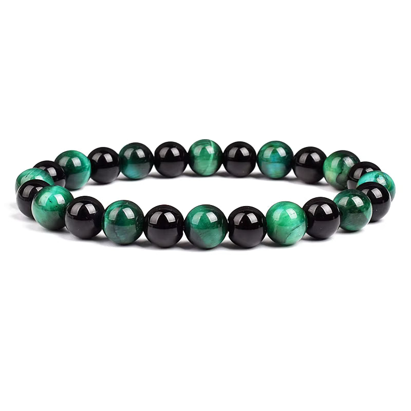Beaded Bracelet Hematite and Tiger Eye Elastic Adjustable Couple Set