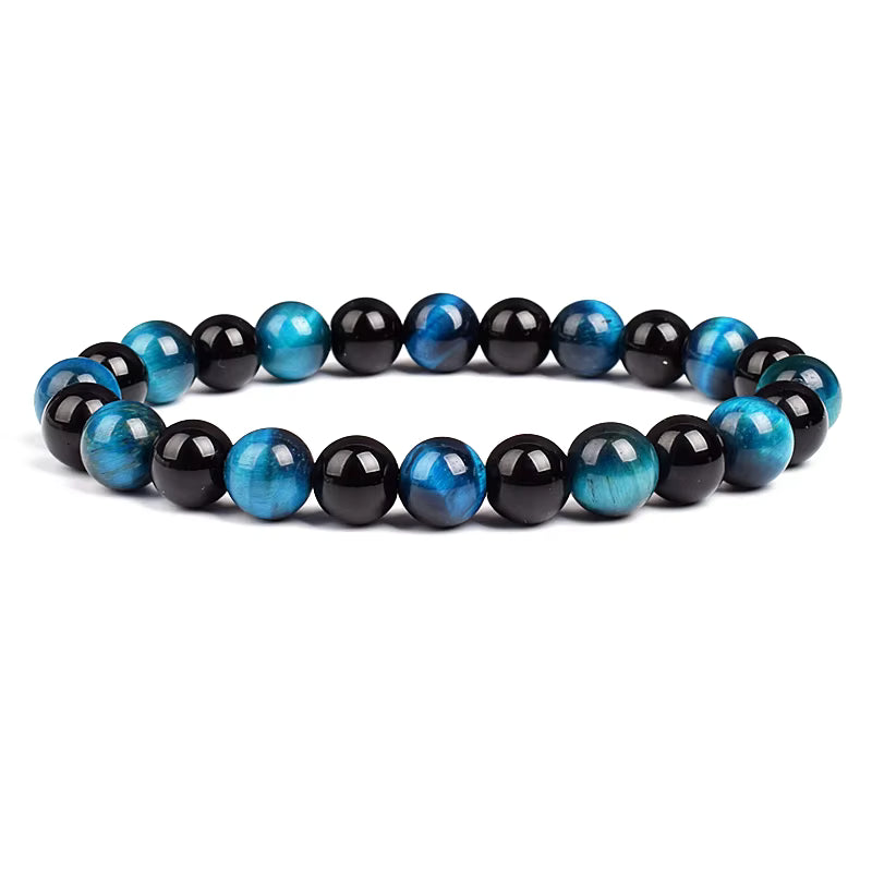 Beaded Bracelet Hematite and Tiger Eye Elastic Adjustable Couple Set