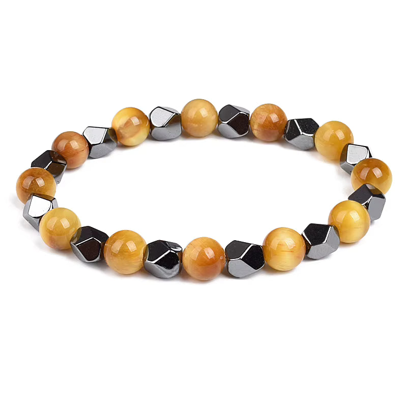 Beaded Bracelet Hematite and Tiger Eye Elastic Adjustable Couple Set