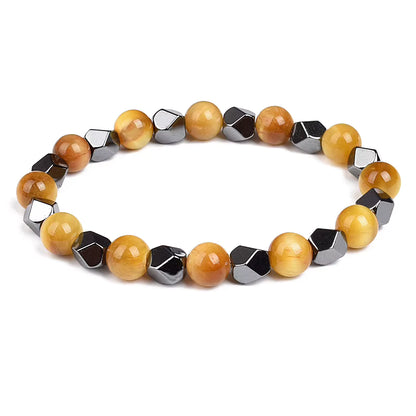 Beaded Bracelet Hematite and Tiger Eye Elastic Adjustable Couple Set