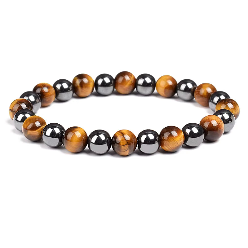 Beaded Bracelet Hematite and Tiger Eye Elastic Adjustable Couple Set