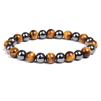 Beaded Bracelet Hematite and Tiger Eye Elastic Adjustable Couple Set