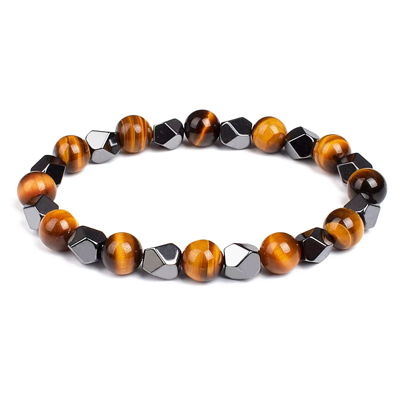 Beaded Bracelet Hematite and Tiger Eye Elastic Adjustable Couple Set