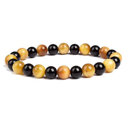 Beaded Bracelet Hematite and Tiger Eye Elastic Adjustable Couple Set