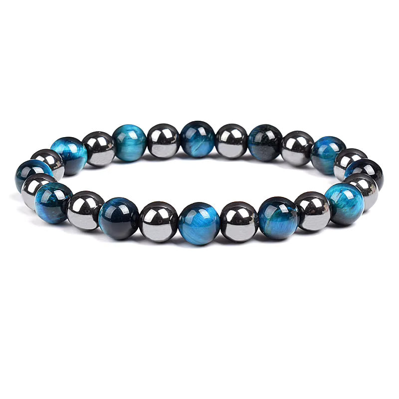 Beaded Bracelet Hematite and Tiger Eye Elastic Adjustable Couple Set