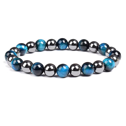 Beaded Bracelet Hematite and Tiger Eye Elastic Adjustable Couple Set