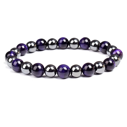 Beaded Bracelet Hematite and Tiger Eye Elastic Adjustable Couple Set