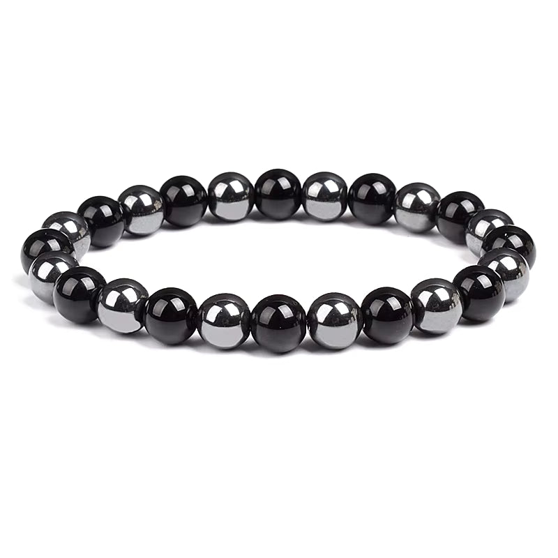 Beaded Bracelet Hematite and Tiger Eye Elastic Adjustable Couple Set