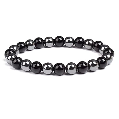 Beaded Bracelet Hematite and Tiger Eye Elastic Adjustable Couple Set