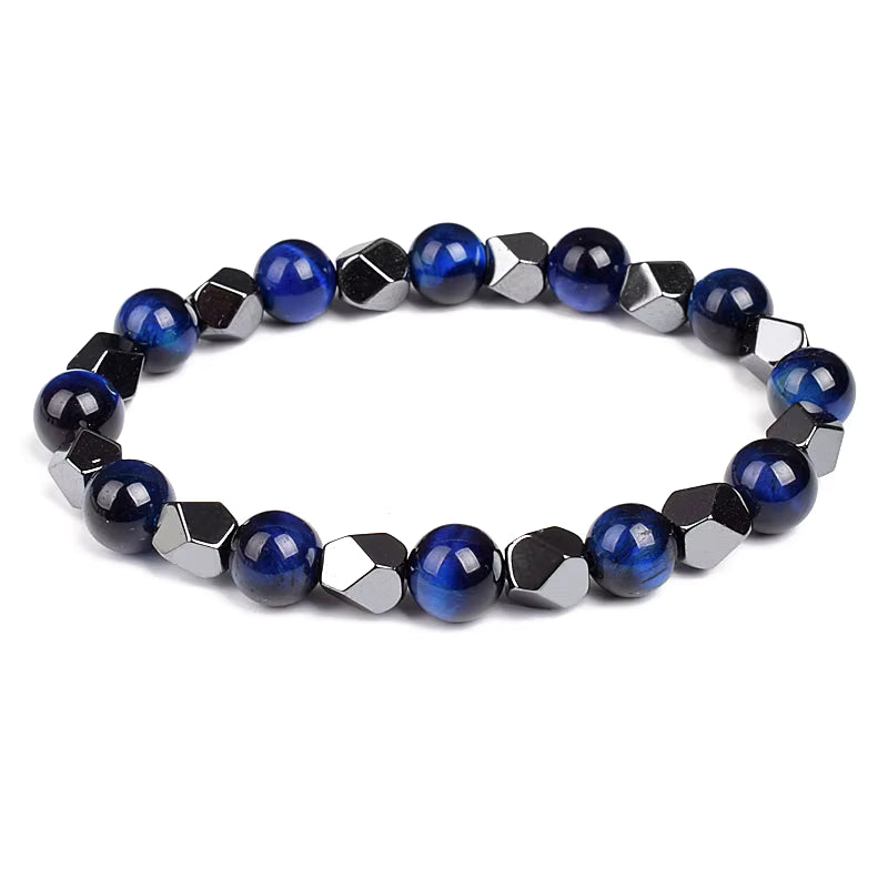 Beaded Bracelet Hematite and Tiger Eye Elastic Adjustable Couple Set
