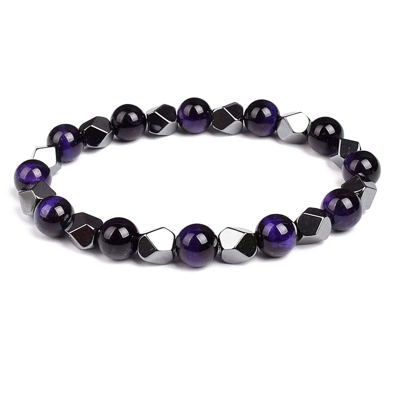 Beaded Bracelet Hematite and Tiger Eye Elastic Adjustable Couple Set