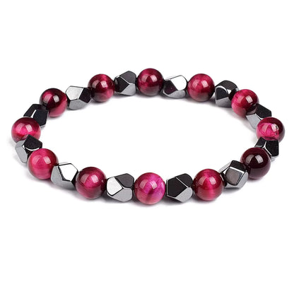 Beaded Bracelet Hematite and Tiger Eye Elastic Adjustable Couple Set