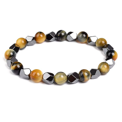 Beaded Bracelet Hematite and Tiger Eye Elastic Adjustable Couple Set