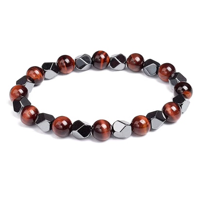 Beaded Bracelet Hematite and Tiger Eye Elastic Adjustable Couple Set