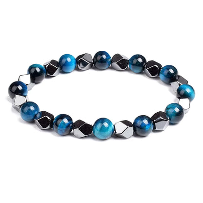 Beaded Bracelet Hematite and Tiger Eye Elastic Adjustable Couple Set