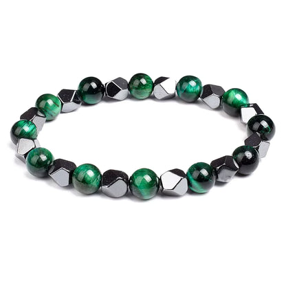 Beaded Bracelet Hematite and Tiger Eye Elastic Adjustable Couple Set