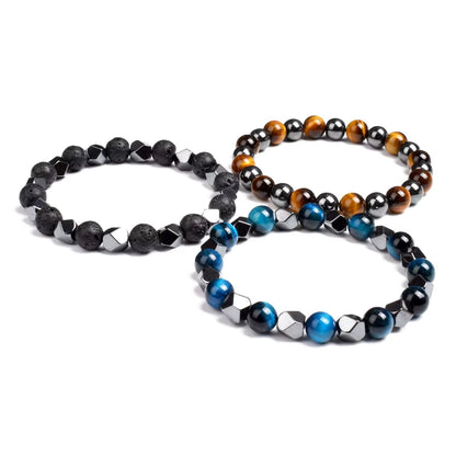 Beaded Bracelet Hematite and Tiger Eye Elastic Adjustable Couple Set