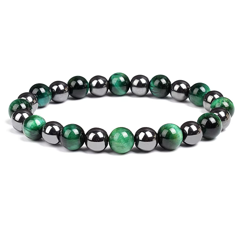Beaded Bracelet Hematite and Tiger Eye Elastic Adjustable Couple Set