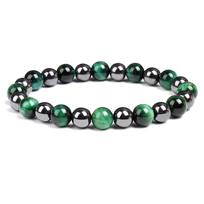 Beaded Bracelet Hematite and Tiger Eye Elastic Adjustable Couple Set