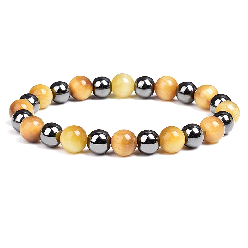 Beaded Bracelet Hematite and Tiger Eye Elastic Adjustable Couple Set