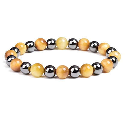 Beaded Bracelet Hematite and Tiger Eye Elastic Adjustable Couple Set