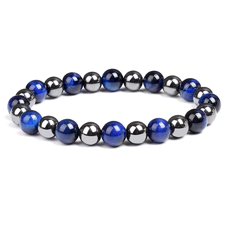 Beaded Bracelet Hematite and Tiger Eye Elastic Adjustable Couple Set