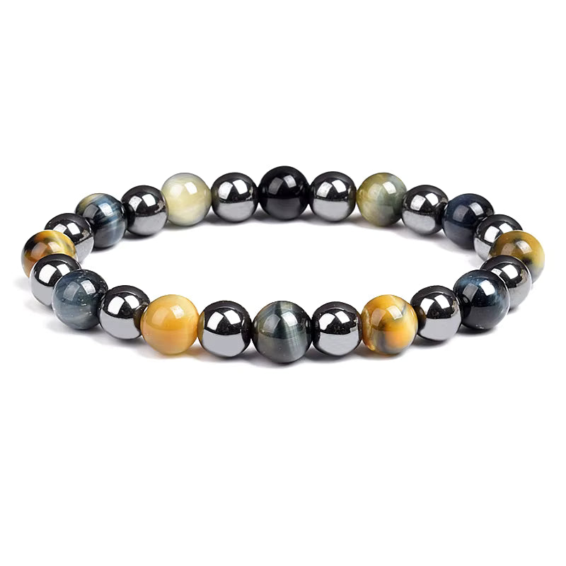 Beaded Bracelet Hematite and Tiger Eye Elastic Adjustable Couple Set