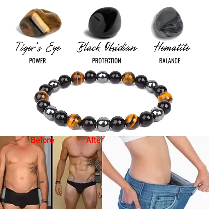 Beaded Bracelet Magnetic Black Obsidian Hematite Tiger Eye Unisex