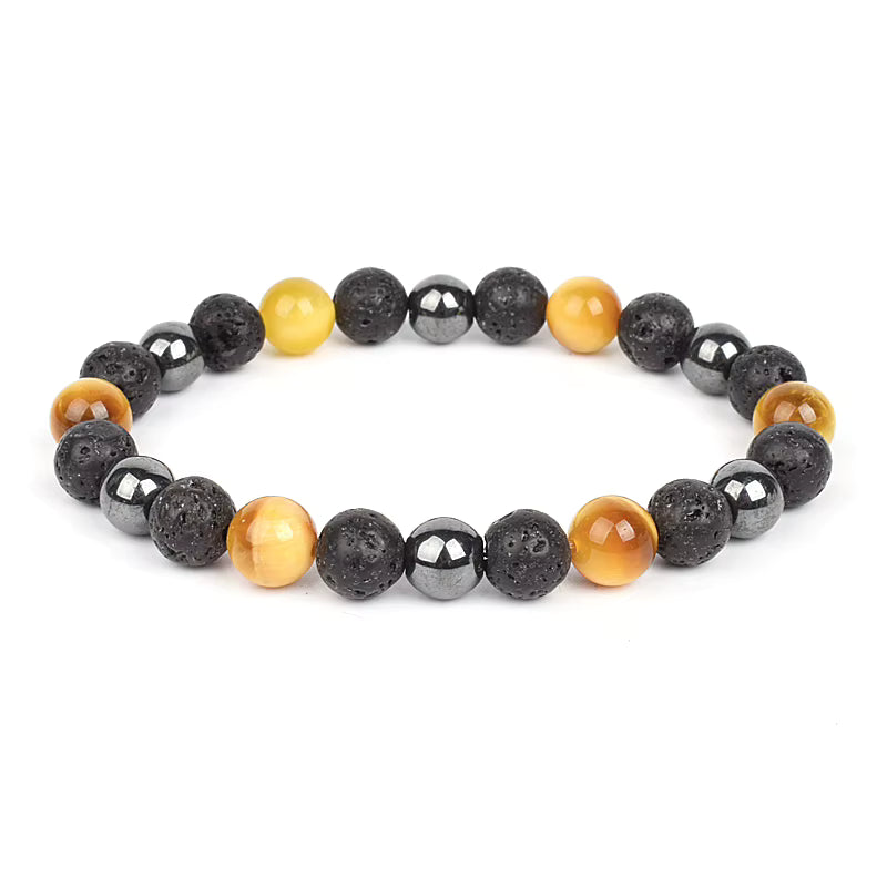 Beaded Bracelet Magnetic Black Obsidian Hematite Tiger Eye Unisex