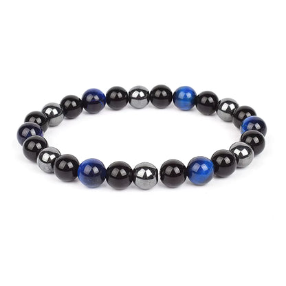 Beaded Bracelet Magnetic Black Obsidian Hematite Tiger Eye Unisex