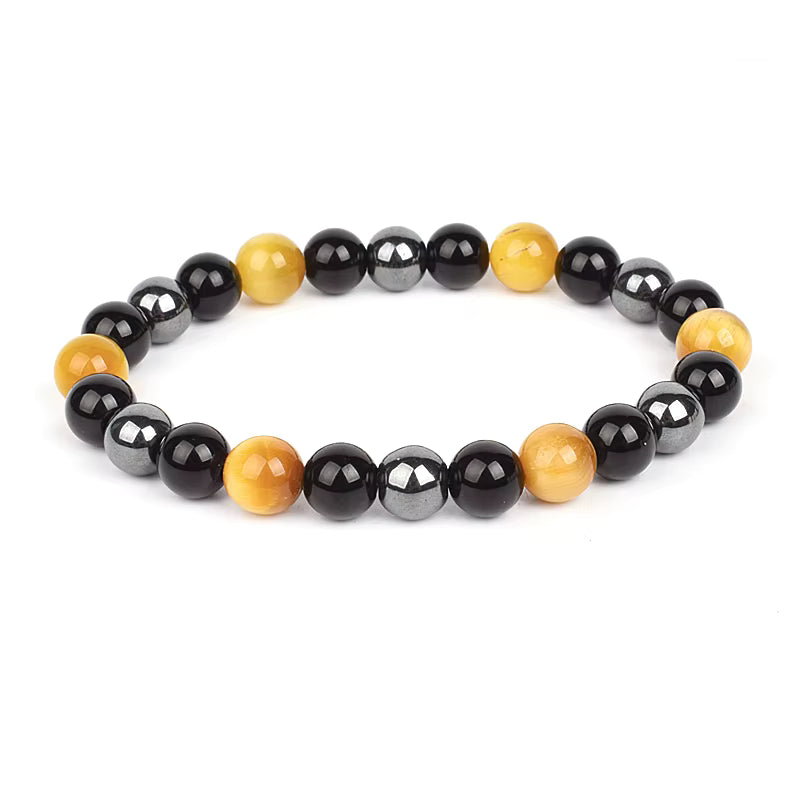 Beaded Bracelet Magnetic Black Obsidian Hematite Tiger Eye Unisex